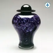 Urne cinéraire en verre soufflé de couleur violet foncé
