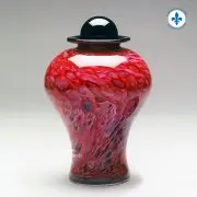 Urne en verre soufflé de couleur rouge rubis avec des nuances de rose