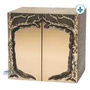 Urne double en zinc et bronze, motif chêne