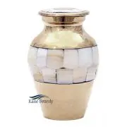 Urne miniature en laiton or, bandes nacrées