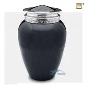 Dark grey-blue brass urn.