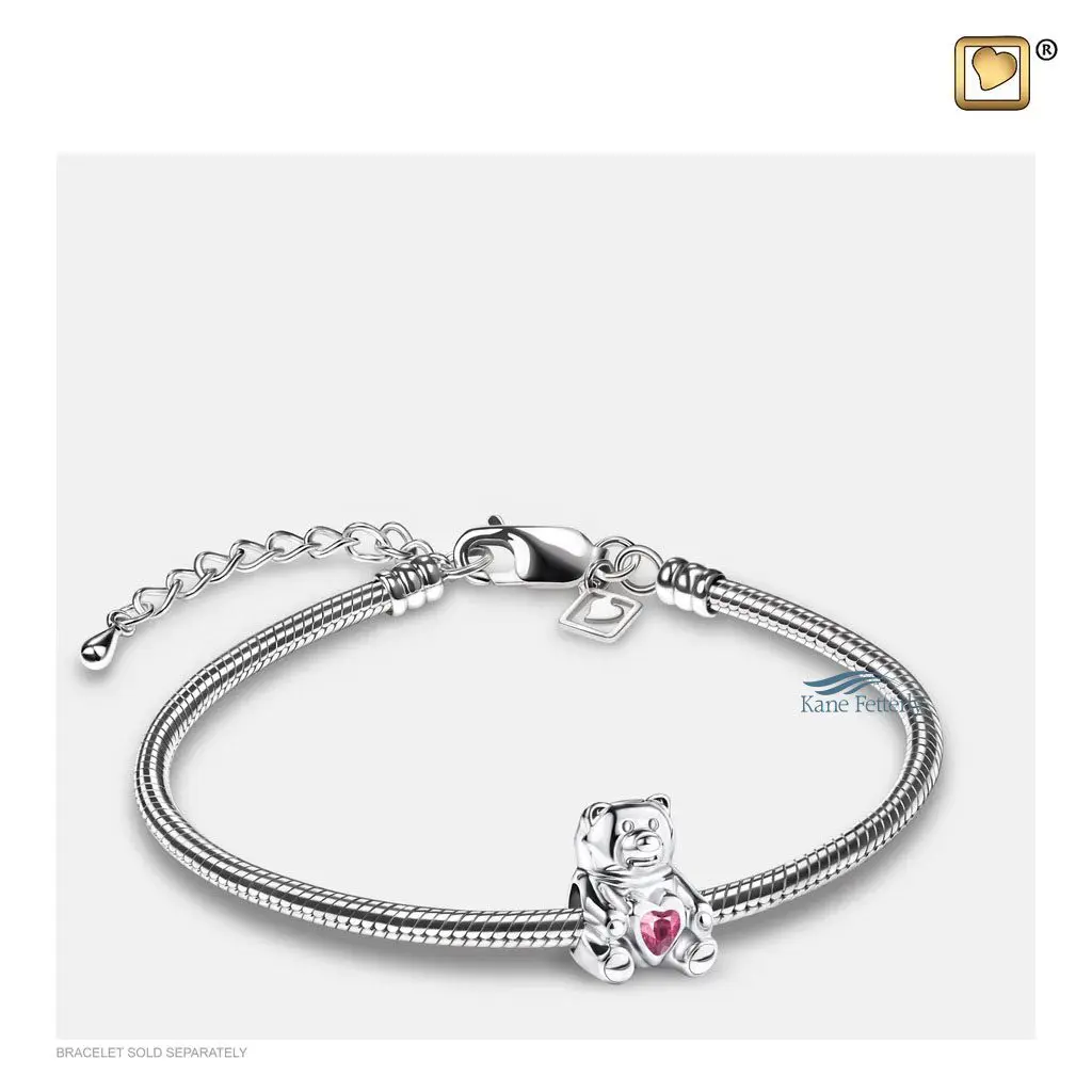 Breloque pour cendres ourson illustrée avec bracelet