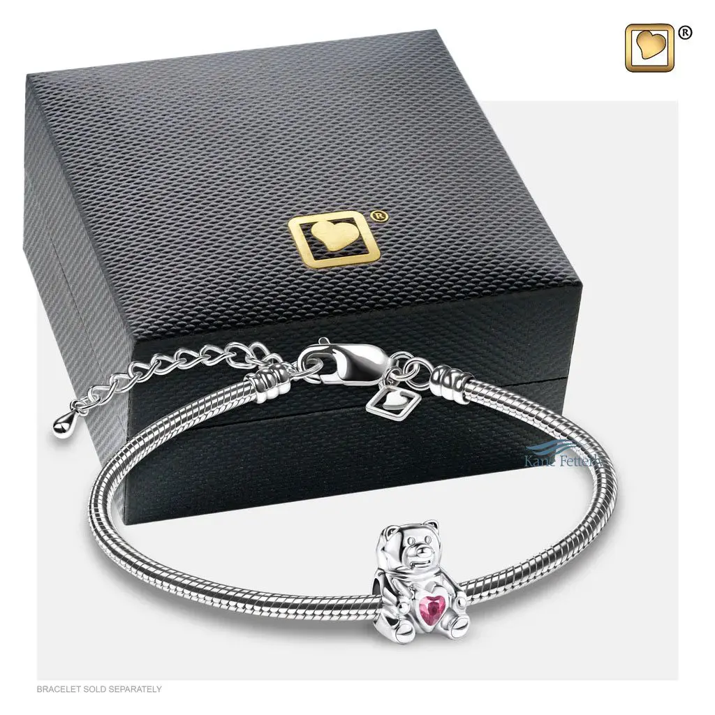 Breloque pour cendres ourson illustrée avec coffret â bijoux