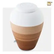 Urne en argile avec une finition blanche et nuances de brun