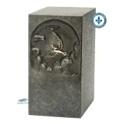 Urne en zinc gris, ornement colombe