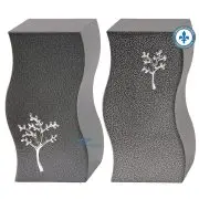 Urne double avec ornements d'arbres argentés