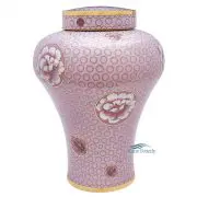 Urne rose en cuivre cloisonné à motif de roses