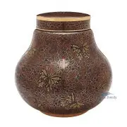 Urne brune en cuivre cloisonné à motif de papillons