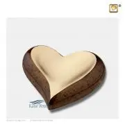 Urne miniature en laiton en forme de coeur, finition mouchetée brune et or brossé.