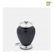 Urne miniature avec cristal avec une finition gris-bleu foncée et des accents en étain brossé.