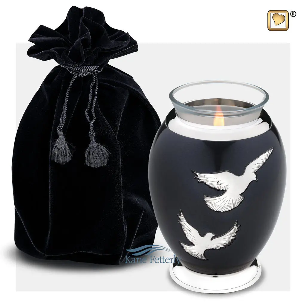 Tealight candle holder shown with velvet bag