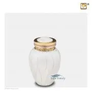 White and gold miniature urn with pearlescent finish