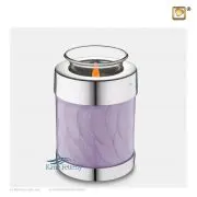 Urne miniature en bougeoir en laiton, bandes argentées