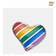 Heart keepsake urn with engraved and enamelled rainbow bands