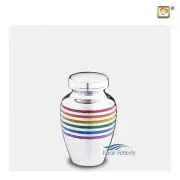 Brass miniature urn with pride rainbow bands