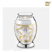 Urne miniature en bougeoir décorée de motifs floraux 