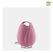 Urne miniature en forme de tulipe avec finition rose et accents en argent poli.