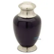 Urne en alliage métallique avec une finition prune brillante et des accents étain brossé.