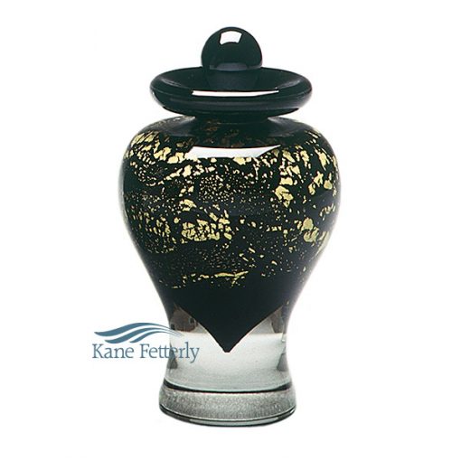 Gold and black glass miniature urn