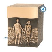 Urne double en zinc et bronze, motif la plage