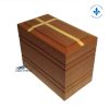 Solid mahogany urn with inlaid cross