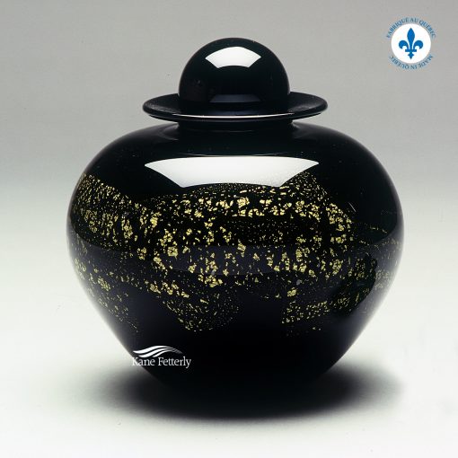 Black and gold hand-blown glass urn