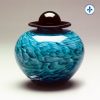 Turquoise hand-blown glass urn