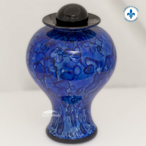 Blue hand-blown glass urn