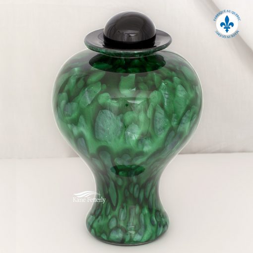 Green hand-blown glass urn
