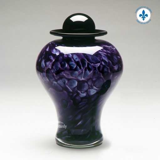 Violet hand-blown glass urn