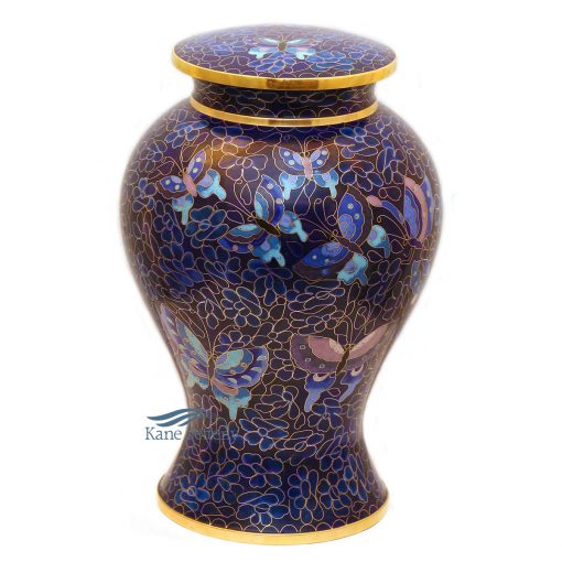 Blue cloisonné urn with butterflies