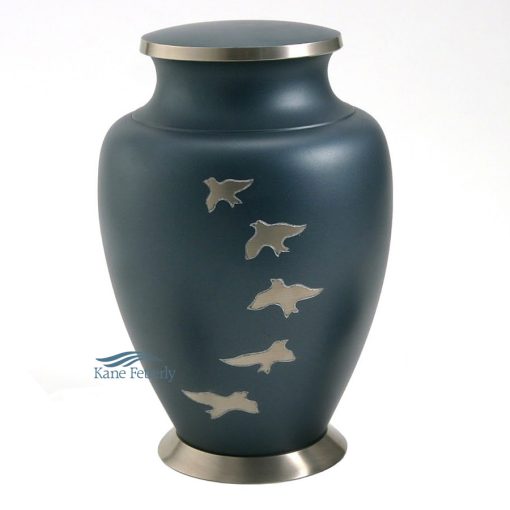 Blue brass urn with doves