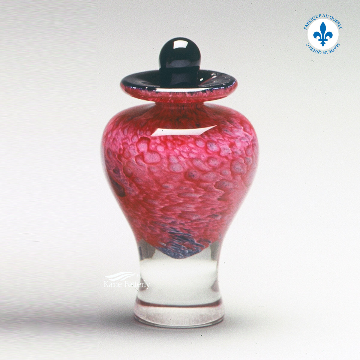 Ruby red and pink glass miniature urn