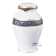White limoges urn with blue and gold band