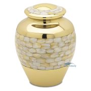 Gold brass urn with mother-of-pearl inserts