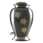U8616 Brass urn with maple leaves