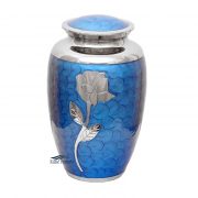 Blue urn with silver rose