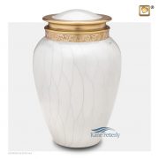 White and gold urn with pearlescent finish
