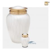 White and gold miniature urn with pearlescent finish