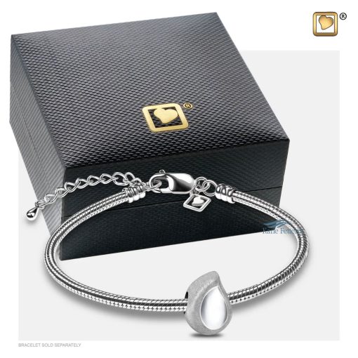 Sterling silver teardrop bead shown with bracelet