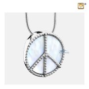 Pendant for ashes with symbol of peace and mother-of-pearl insert