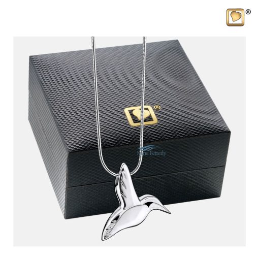 Pendentif pour cendres en forme de colibri illustré avec coffret à bijoux
