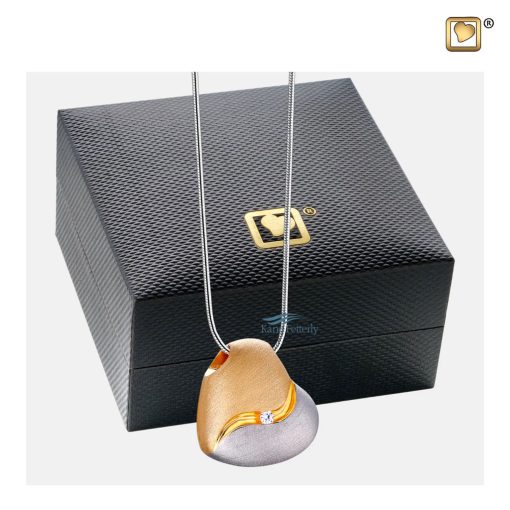 Heart pendant for ashes with zirconia shown with jewelry box