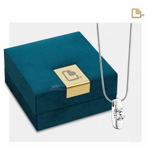 Pendentif pour cendres illustré avec coffret à bijoux