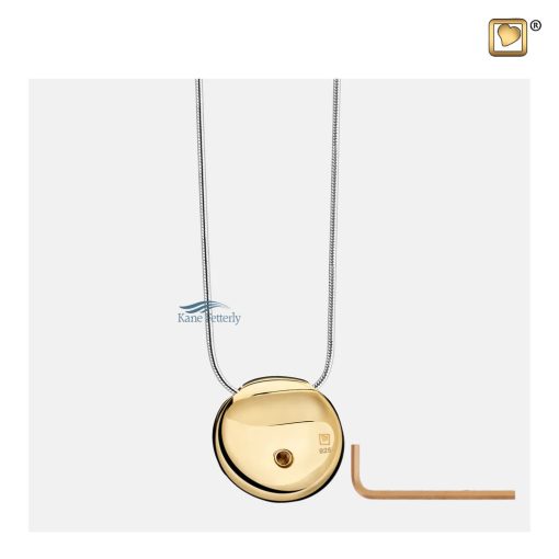 The pendant features a discreet back compartment for holding ashes.