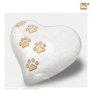 White heart pet urn with paws