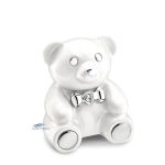 Teddy-bear-shaped medium-sized child urn with a crystal featuring a white finish