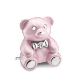 Teddy-bear-shaped medium-sized child urn with a crystal featuring a pink finish
