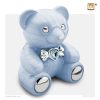 Urne pour enfant en forme de ourson avec cristal et une finition bleue claire nacrée et des accents en argent poli.