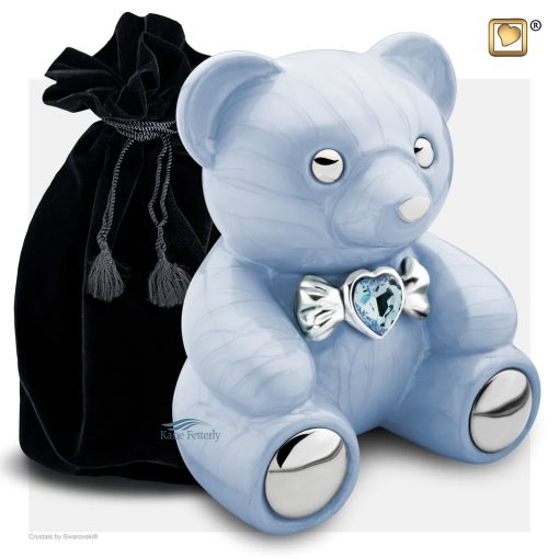 Urne pour enfant en forme de ourson illustrée avec sac en velours